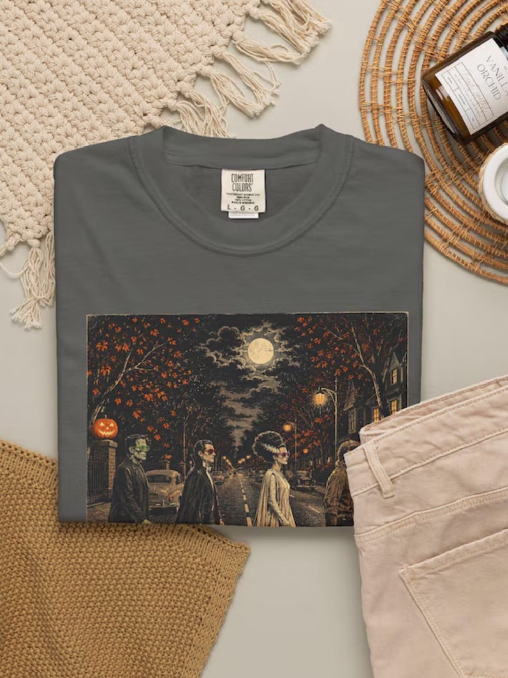 Comfort Colors Women's Horror Tee with Halloween Street Graphic
